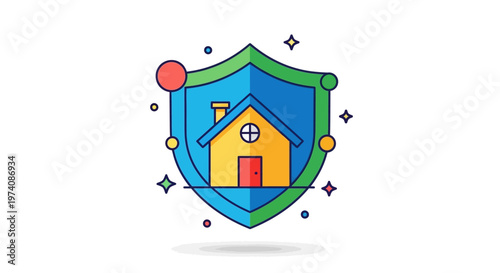 Vibrant Illustrated Icon Symbolizing Comprehensive Home Security, Property Protection, and Financial Safety