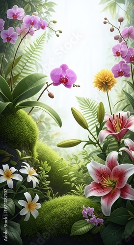 Vibrant Floral Paradise - A Lush Garden of Blossoms and Greenery.