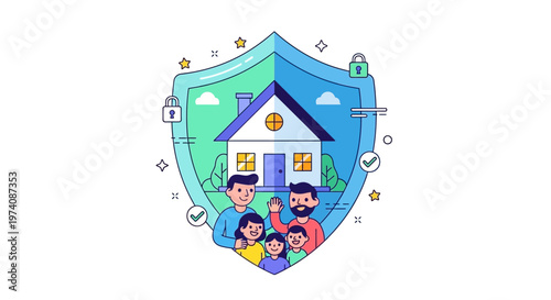 Secure Family Home Protection Shield Illustration Representing Property and Life Safety Concepts