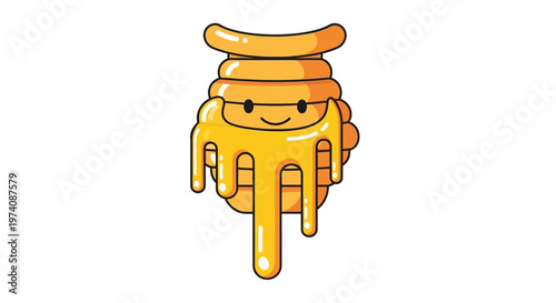 Cute cartoon honey pot with dripping honey, representing sweetness and nature's bounty