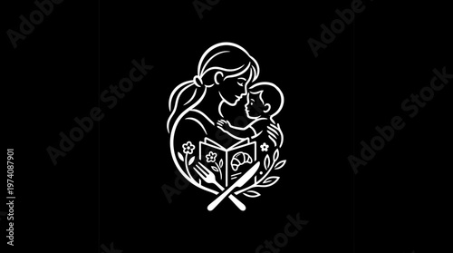 Mother and Child with Culinary Elements on Black