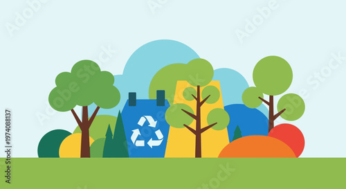 Abstract illustration of a sustainable urban environment with trees and buildings symbolising ecological progress