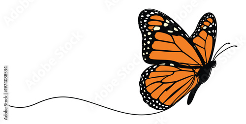 Vibrant monarch butterfly in graceful flight, symbolizing natural vitality and ecological travel, perfect for environmental brochures or educational resources