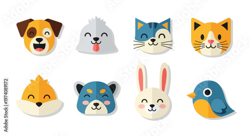 Vector illustration celebrating national pet adoption day, featuring a collection of cheerful animal characters—including cats, dogs, rabbits, and a bird—in a bright, colorful design