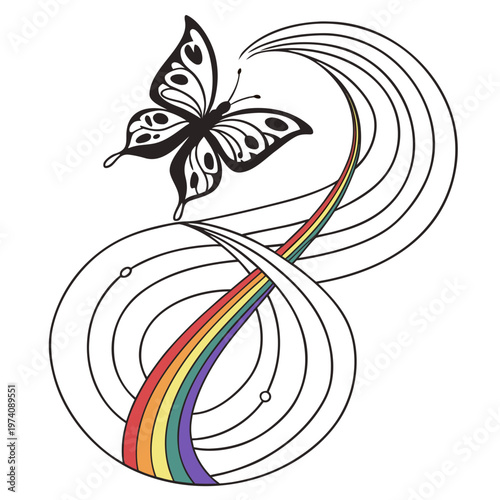 International women's day number eight concept with butterfly and rainbow colors, abstract design for march 8th celebration.