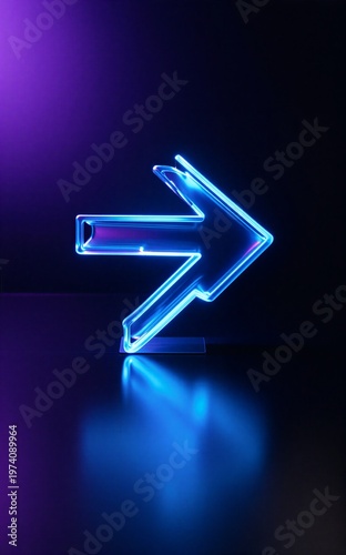 Vibrant Blue Neon Arrow Reflection