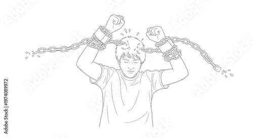 Man breaking free from chains symbolizing liberation and overcoming obstacles.