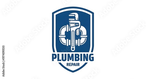 Professional Plumbing Repair Service Shield Logo Vector