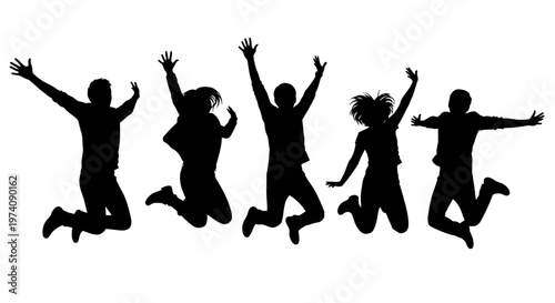 Quadro su tela Group of young people jumping for joy in silhouette.