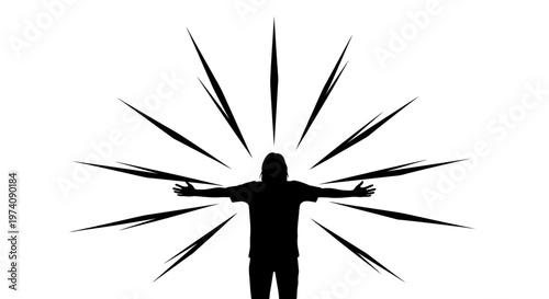 Silhouette of a person with arms outstretched in a powerful pose.