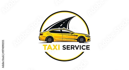 Modern Taxi Service Logo Design with Yellow Sedan and Road