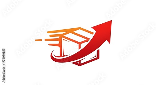 Modern Logistics Logo with Fast Delivery Box and Red Growth Arrow