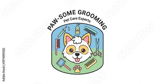 Paw-some Grooming and Pet Care Experts Logo Badge Vector