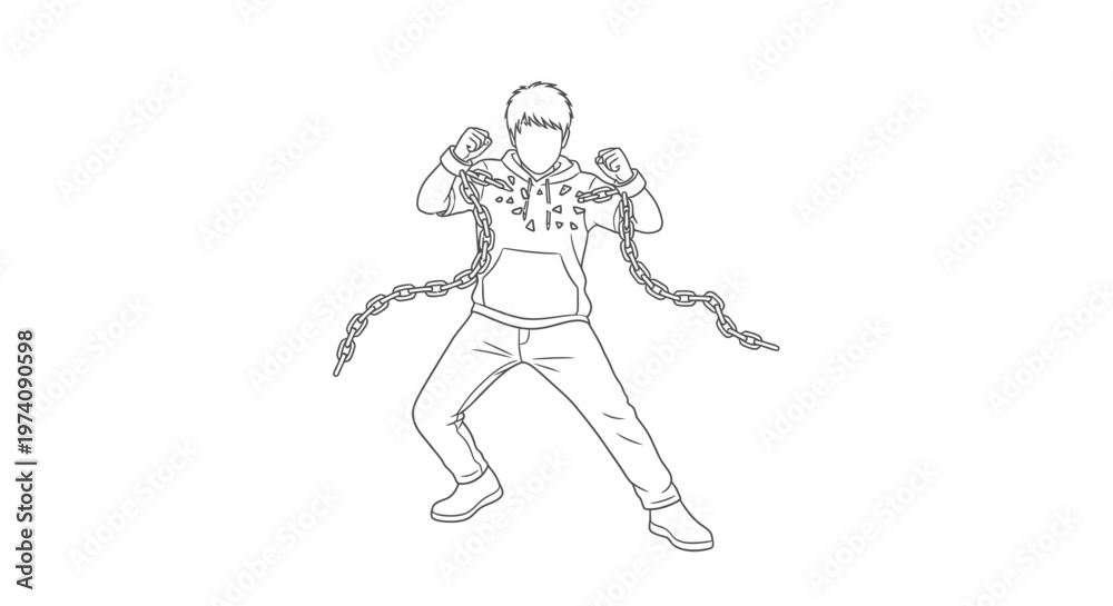 Fototapeta premium Man Breaking Free From Chains Illustration.