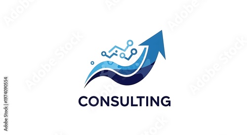 Modern Blue Consulting Logo with Upward Arrow and Data Nodes