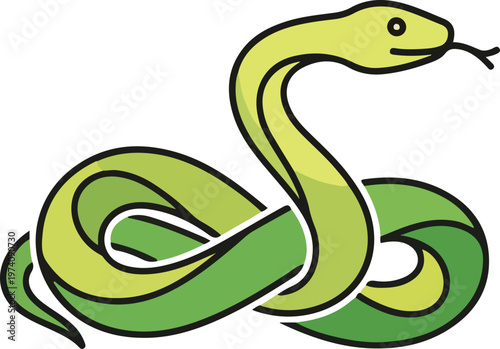 A cartoon green snake coiled up