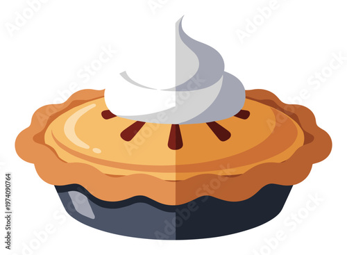 Delicious baked fruit pie dessert with golden crust and a generous dollop of fluffy white whipped cream topping, perfect for celebrating holidays and sweet treat advertisements
