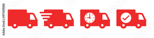 シンプル配送トラックアイコン素材・赤色