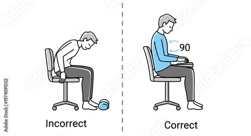 Correct and Incorrect Posture for Sitting at a Desk.
