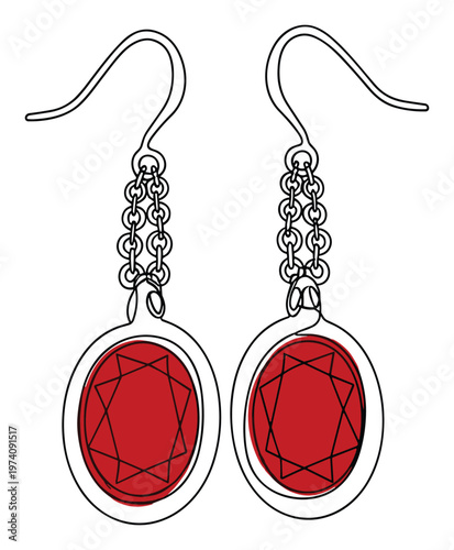 Elegant dangle earrings featuring faceted red gemstones in a minimalist continuous line style perfect for jewelry catalogs fashion blogs and accessory promotions