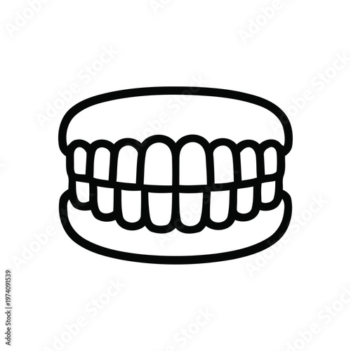 Illustrative outline of a full set of human teeth, depicting upper and lower jaws with a complete set of healthy dental enamel