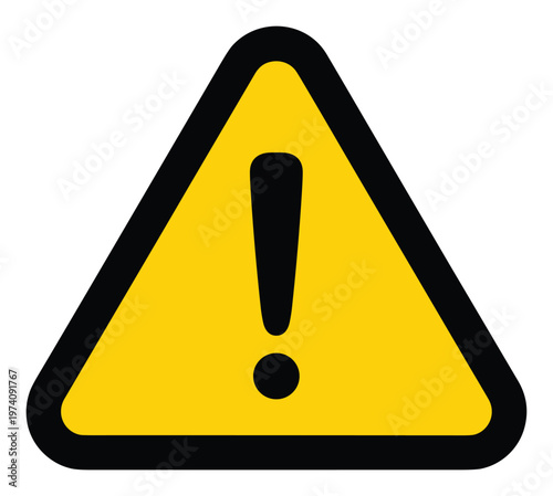 Bold yellow and black triangular warning sign with an exclamation mark indicating caution, danger, or important information for safety alerts, risk assessment, and general informational
