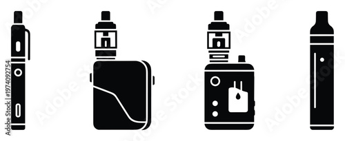 Modern electronic vaporizers and ecigarettes in various forms perfect for health, lifestyle, technology, or addictionrelated editorial and commercial projects.