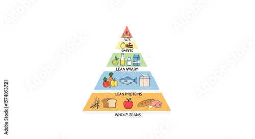 Pyramid of food groups illustration.