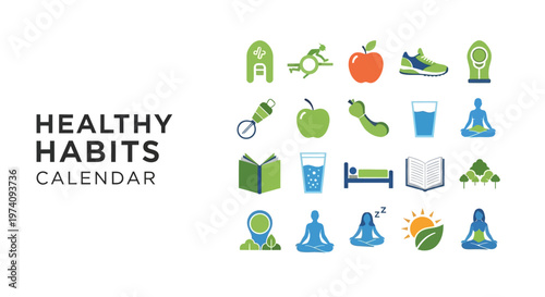 Healthy habits calendar icons set.