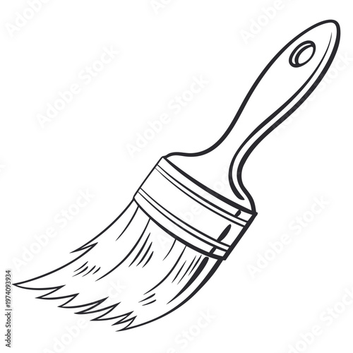 Broad flat paintbrush with many bristles creating a textured stroke on white, representing broad strokes, texture, and artistic technique, simple art.