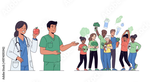 Medical professionals communicating with people.