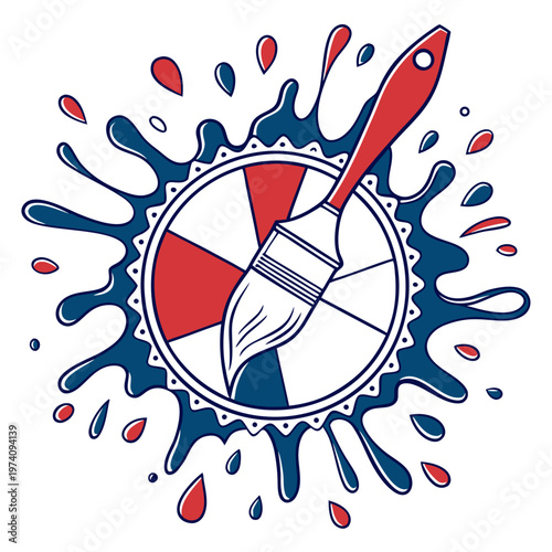 Paint brush and red and blue paint splash vector illustration, paint brush and color splash, creative design for painting projects.