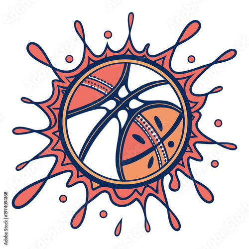 Orange and blue basketball with abstract splatter effect dynamic artistic design for sports promotion creative and energetic visuals.
