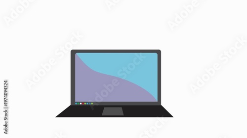 Modern laptop workspace flat animation design
