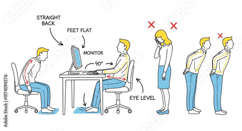 Correct Posture for Sitting and Standing at Work.