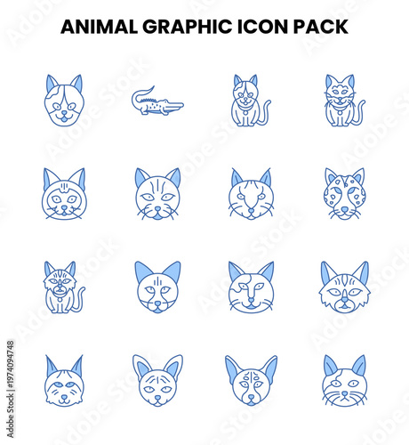 Animal Graphic Two Color Blue Vector Icons Pack