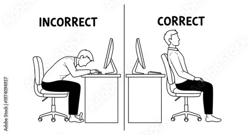Correct Posture vs Incorrect Posture at a Computer Desk.