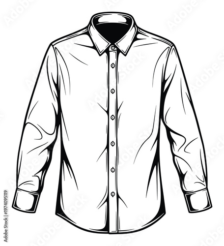 Classic mens long sleeve button up shirt outline for elegant apparel design projects or fashion retail branding and graphic resource template vector