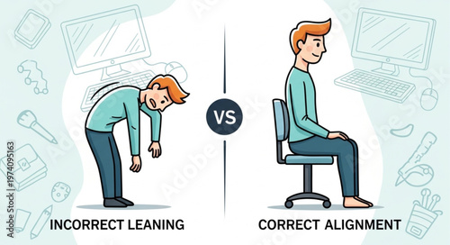 Correct Posture vs Incorrect Leaning for Health and Well-being.