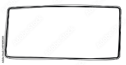 Hand drawn black scribbled rectangle frame with rounded corners provides an informal graphic element suitable for messages banners or highlighting text boxes in creative design projects.