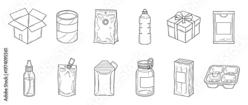Assortment of diverse packaging solutions including cardboard boxes, plastic bottles, flexible pouches, and glass jars suitable for product labeling and supply chain presentations