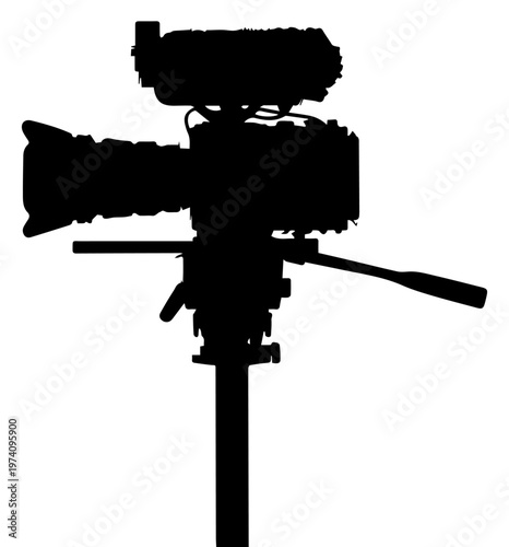Professional Movie Video Camera Silhouette on Tripod for Film Production and Cinematography