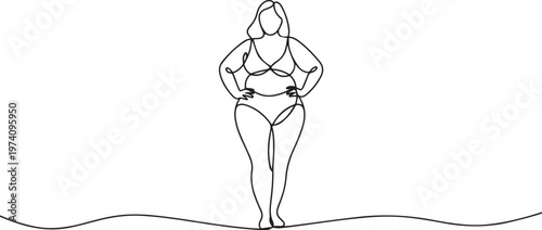 Abstract One Line Drawing Female Figure – Body Positive Curvy Woman Art. one line art icon drawing vector