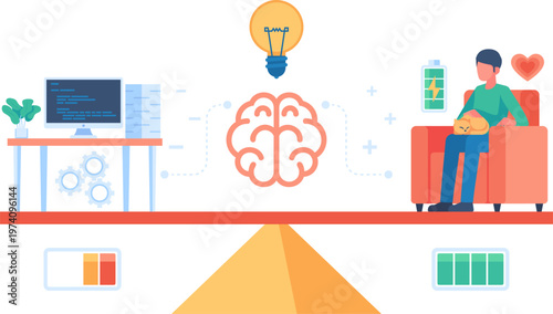 Man Balancing Work and Relaxation for Burnout Prevention