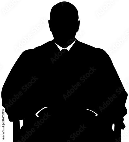 Black Silhouette of a Judge in Judicial Robe Sitting in a Courtroom Chair