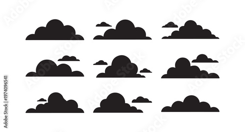 Different cloud shapes and types vector silhouettes for sky background design and weather patterns