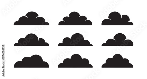 Cloud icon set isolated on white background flat design style cloudscape weather symbol forecast