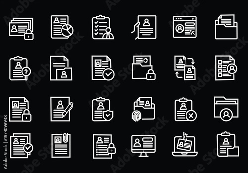 Personal Data icon set. Contain icons related to portfolio, id card, data protection, profile, and more. Outline icons collection. editable stroke. Vector illustration

