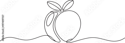 peach fruit continuous one line drawing, Peach fruit in continuous line art drawing style. one line art icon drawing vector