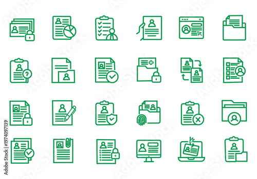 Personal Data icon set. Contain icons related to portfolio, id card, data protection, profile, and more. Outline icons collection. editable stroke. Vector illustration

